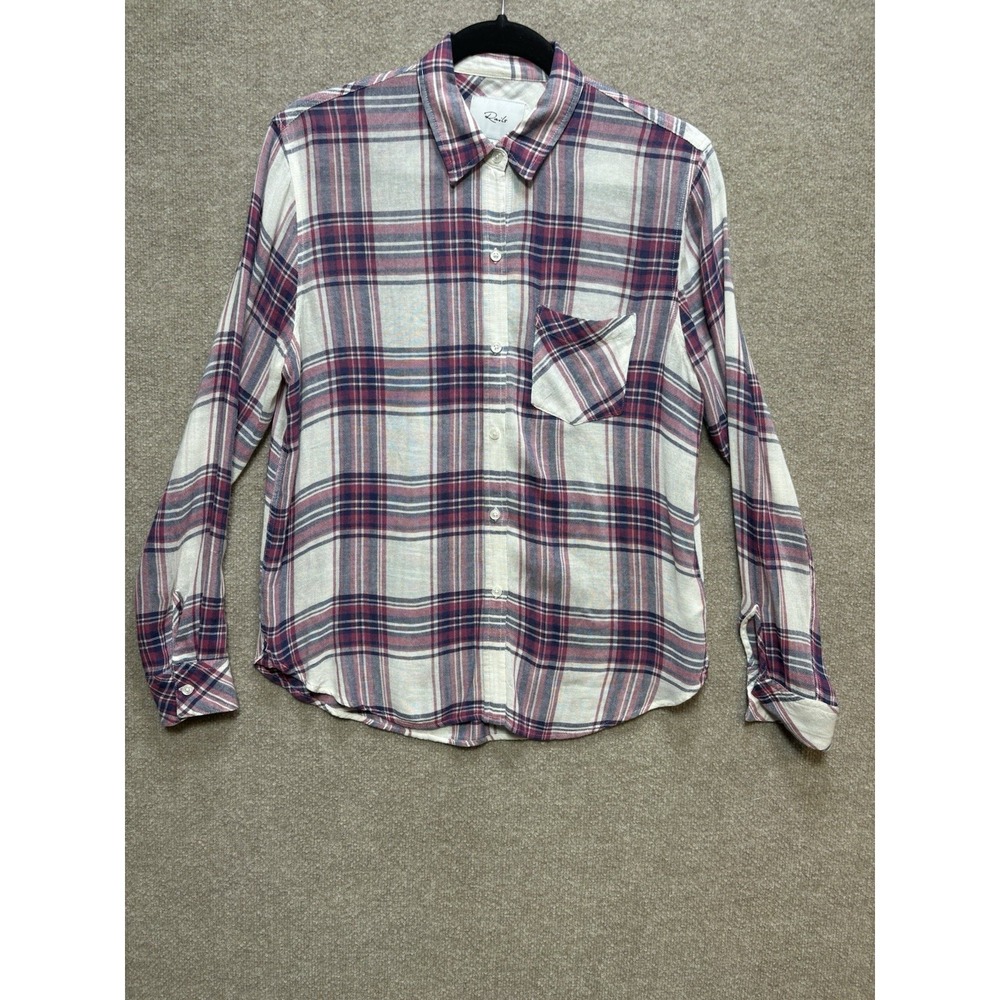 Rail's Plaid Women's Small Button Down Flannel Shirt Blouse Raspberry White GUC